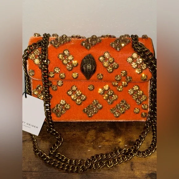 🧡🧡🧡 Kurt Geiger Orange Jewel-Embellished Shoulder Bag - Picture 1 of 5